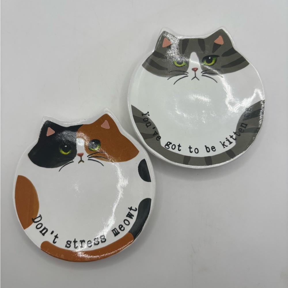 Set Cat tea bag holders Trinket Dish Don’t Stress Meowt You Gotta Be Kitten Me